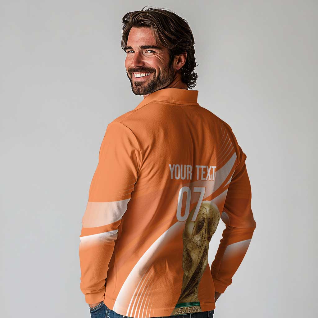 Netherlands Custom Orange Lions WC2026 Long Sleeve Polo Shirt - Wonder Print Shop