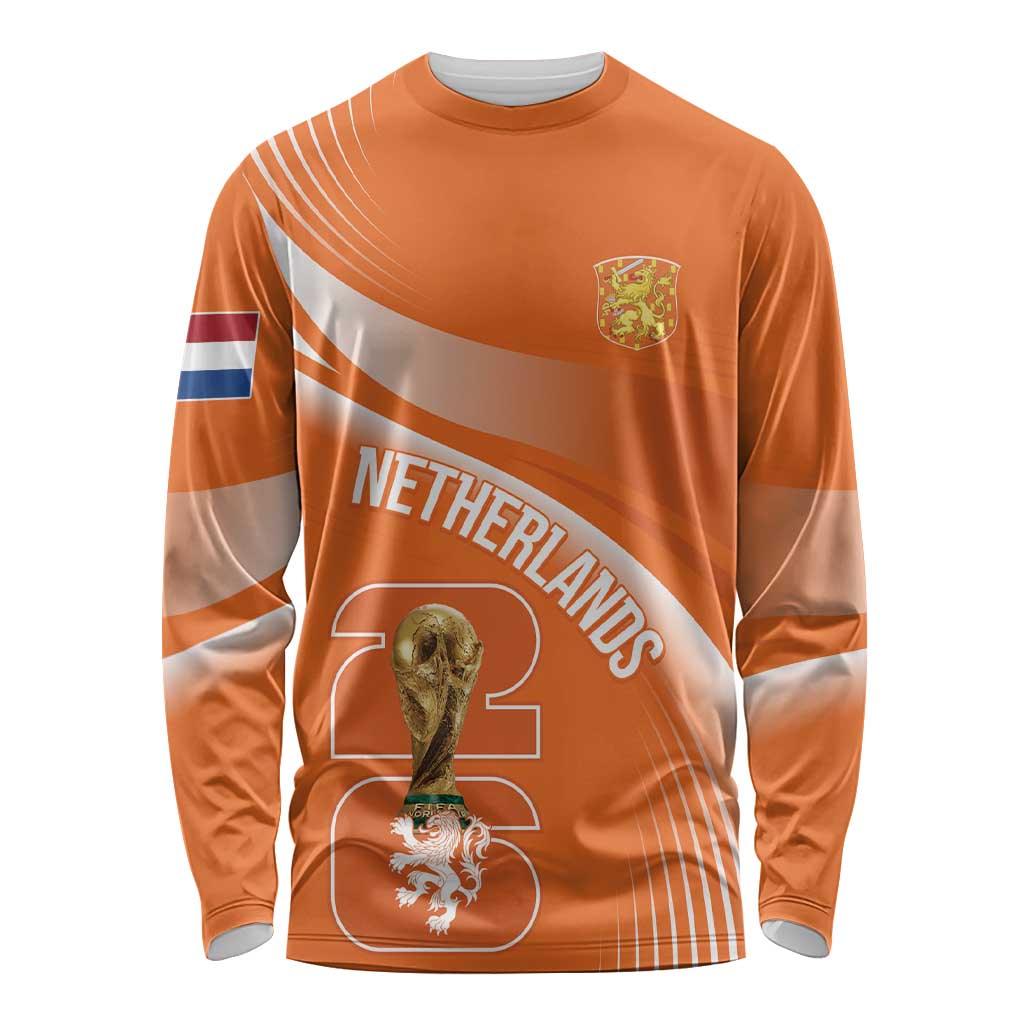 Netherlands Custom Orange Lions WC2026 Long Sleeve Shirt - Wonder Print Shop