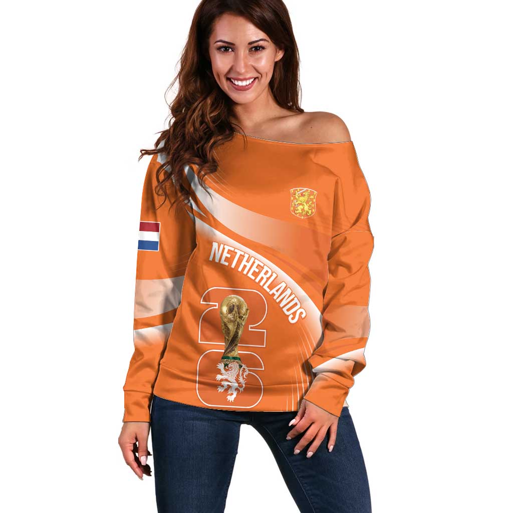 Netherlands Custom Orange Lions WC2026 Off Shoulder Sweater - Wonder Print Shop