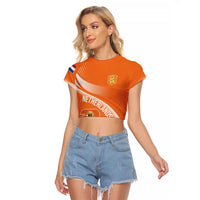 Netherlands Custom Orange Lions WC2026 Raglan Cropped T Shirt - Wonder Print Shop