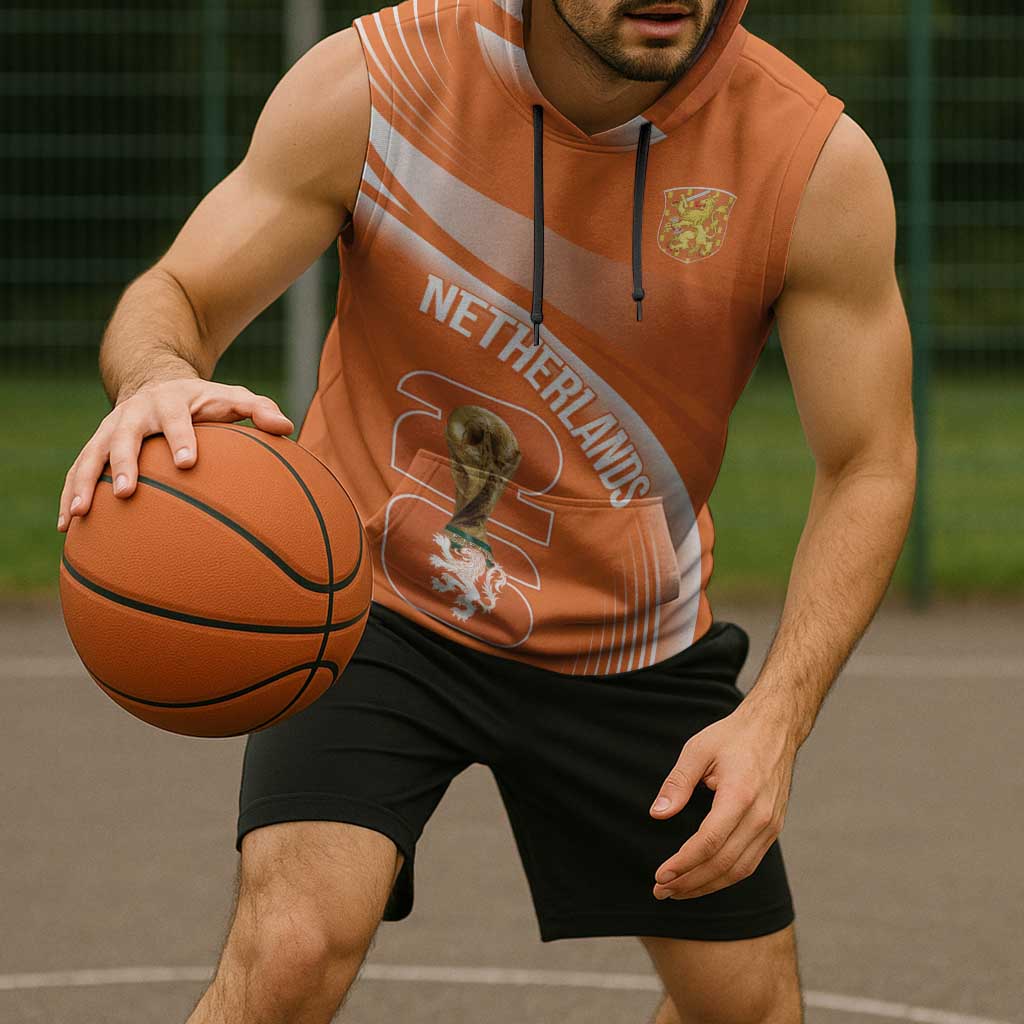 Netherlands Custom Orange Lions WC2026 Sleeveless Hoodie - Wonder Print Shop