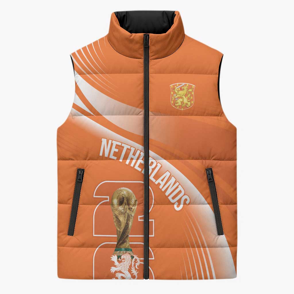 Netherlands Custom Orange Lions WC2026 Sleeveless Puffer Jacket - Wonder Print Shop