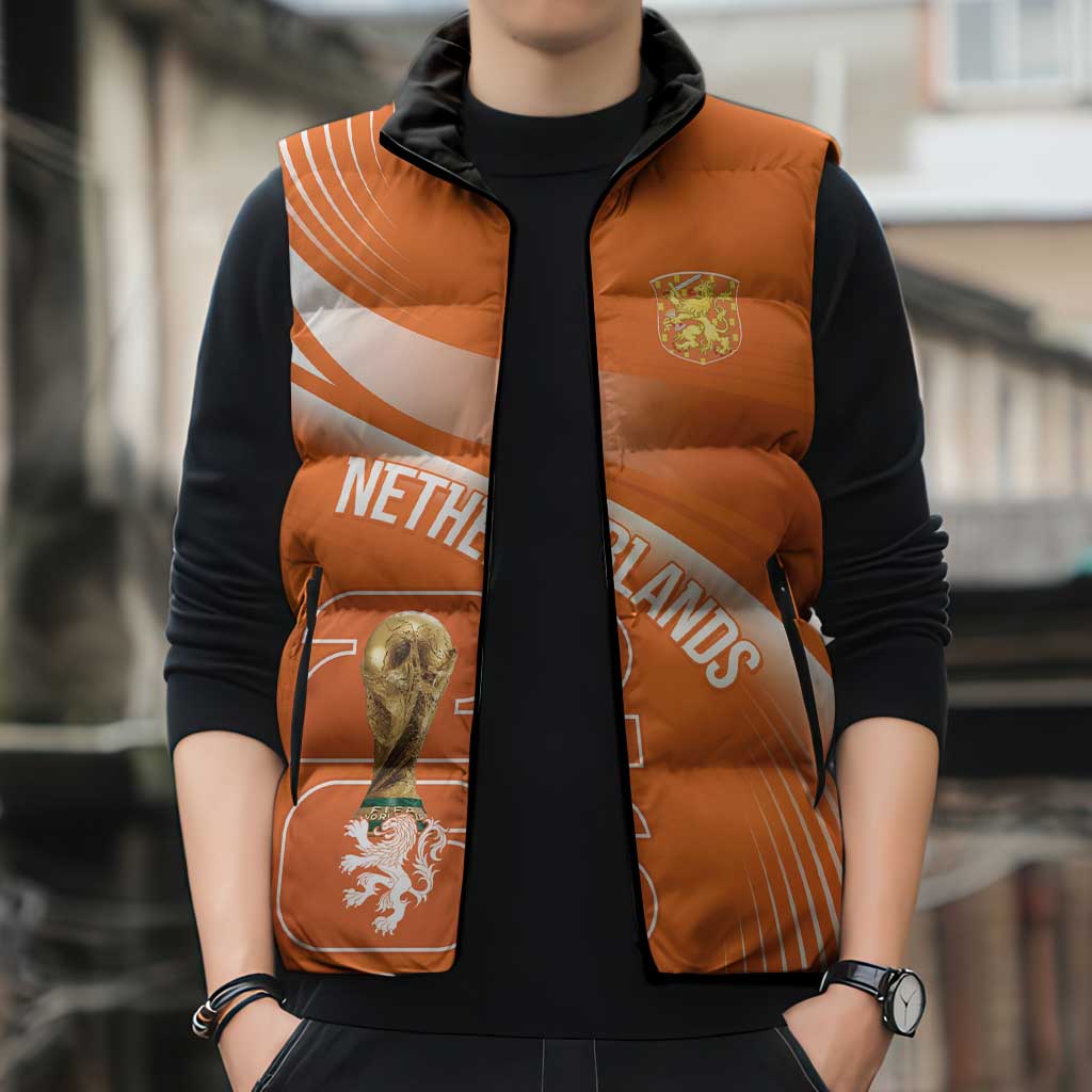 Netherlands Custom Orange Lions WC2026 Sleeveless Puffer Jacket - Wonder Print Shop