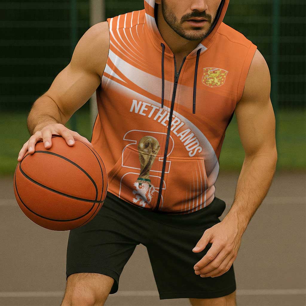 Netherlands Custom Orange Lions WC2026 Sleeveless Zip Hoodie - Wonder Print Shop