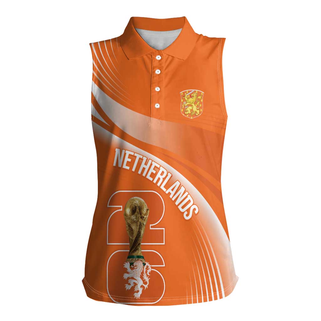 Netherlands Custom Orange Lions WC2026 Women Sleeveless Polo Shirt - Wonder Print Shop