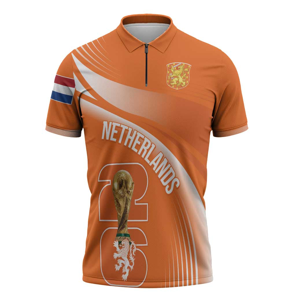 Netherlands Custom Orange Lions WC2026 Zipper Polo Shirt - Wonder Print Shop