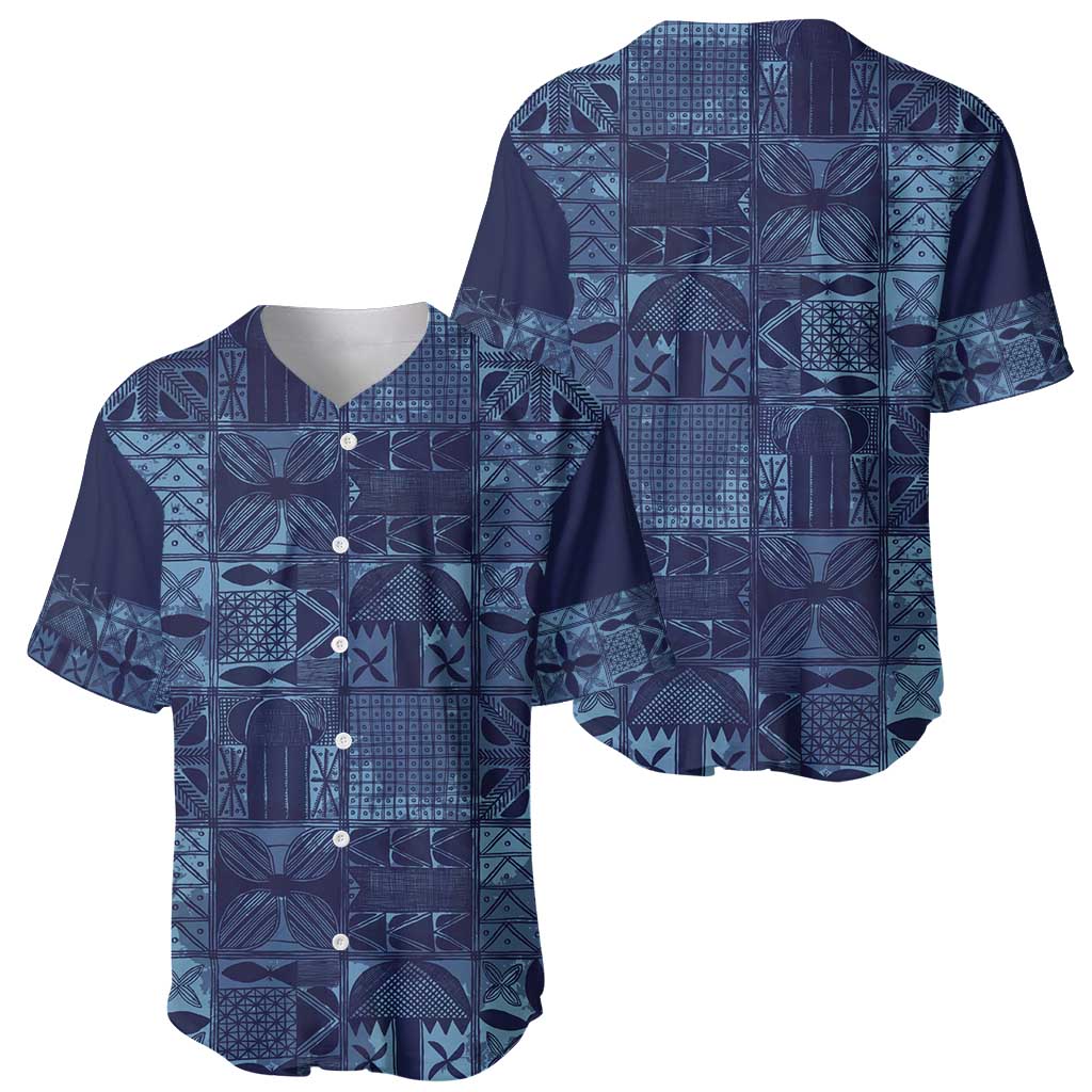 Yoruba Adire Eleko Patterns Baseball Jersey Indigo Vintage