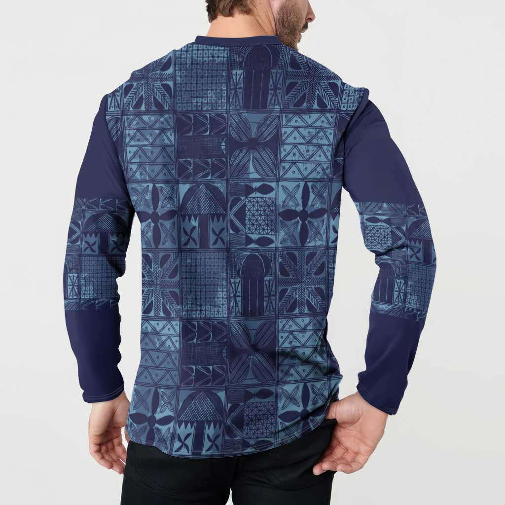 Yoruba Adire Eleko Patterns Button Sweatshirt Indigo Vintage