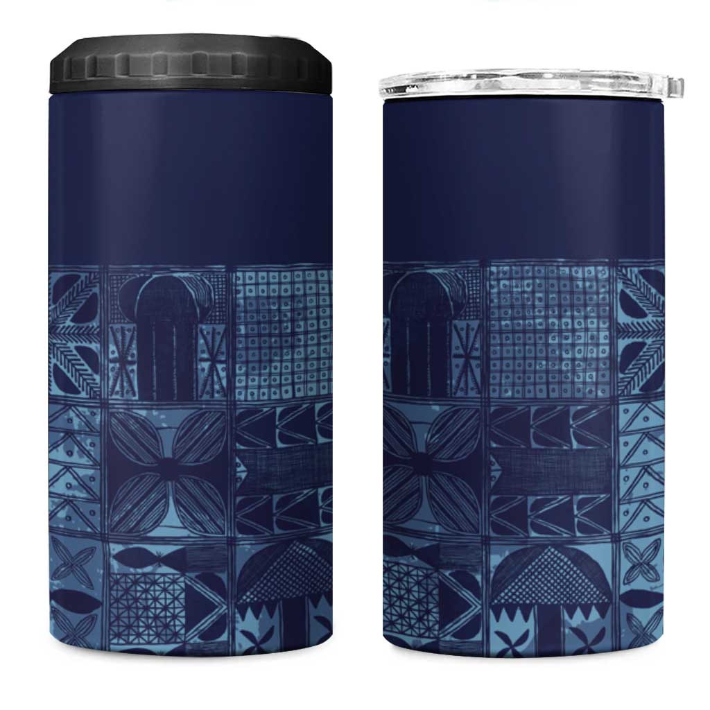 Yoruba Adire Eleko Patterns 4 in 1 Can Cooler Tumbler Indigo Vintage