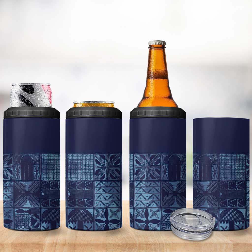 Yoruba Adire Eleko Patterns 4 in 1 Can Cooler Tumbler Indigo Vintage