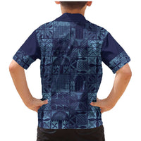 Yoruba Adire Eleko Patterns Family Matching Mermaid Dress and Hawaiian Shirt Indigo Vintage