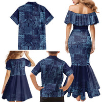 Yoruba Adire Eleko Patterns Family Matching Mermaid Dress and Hawaiian Shirt Indigo Vintage