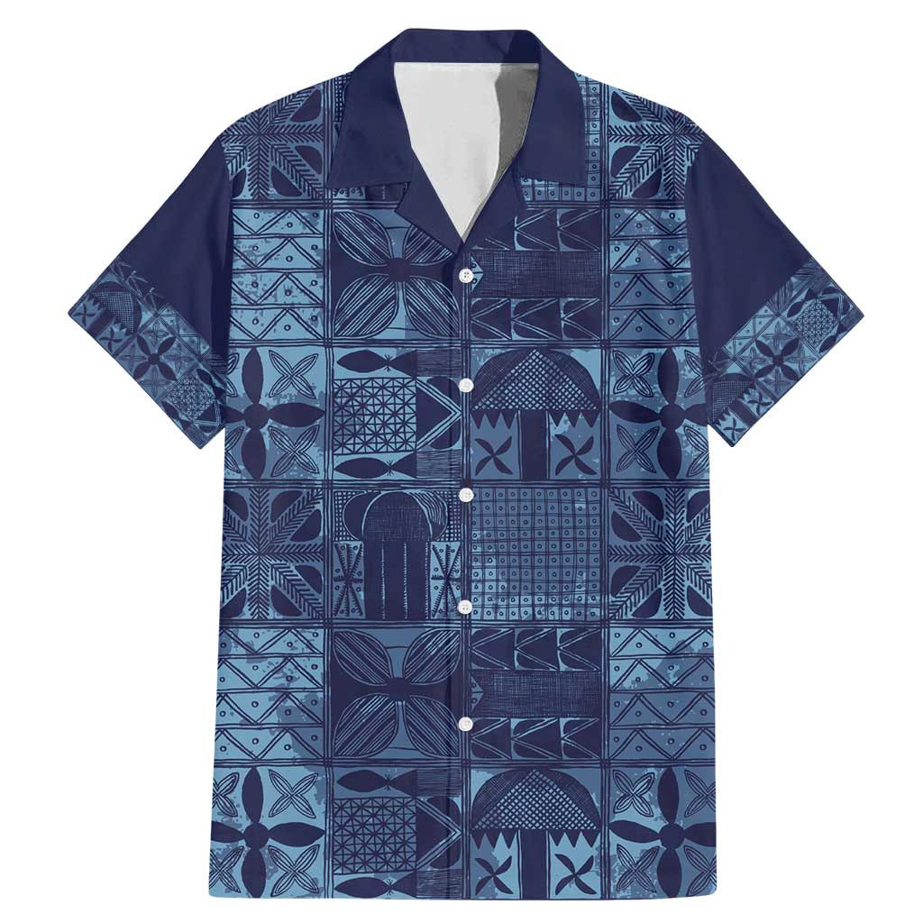 Yoruba Adire Eleko Patterns Family Matching Mermaid Dress and Hawaiian Shirt Indigo Vintage