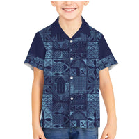 Yoruba Adire Eleko Patterns Family Matching Mermaid Dress and Hawaiian Shirt Indigo Vintage