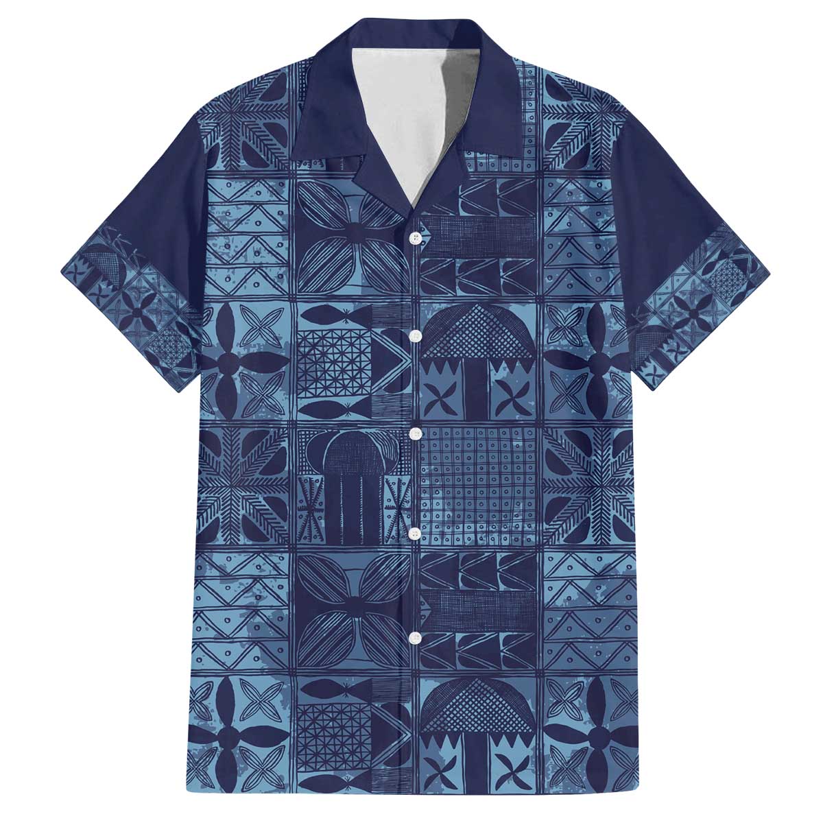 Yoruba Adire Eleko Patterns Family Matching Off The Shoulder Long Sleeve Dress and Hawaiian Shirt Indigo Vintage