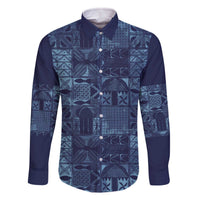 Yoruba Adire Eleko Patterns Family Matching Off The Shoulder Long Sleeve Dress and Hawaiian Shirt Indigo Vintage