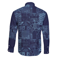 Yoruba Adire Eleko Patterns Family Matching Off The Shoulder Long Sleeve Dress and Hawaiian Shirt Indigo Vintage