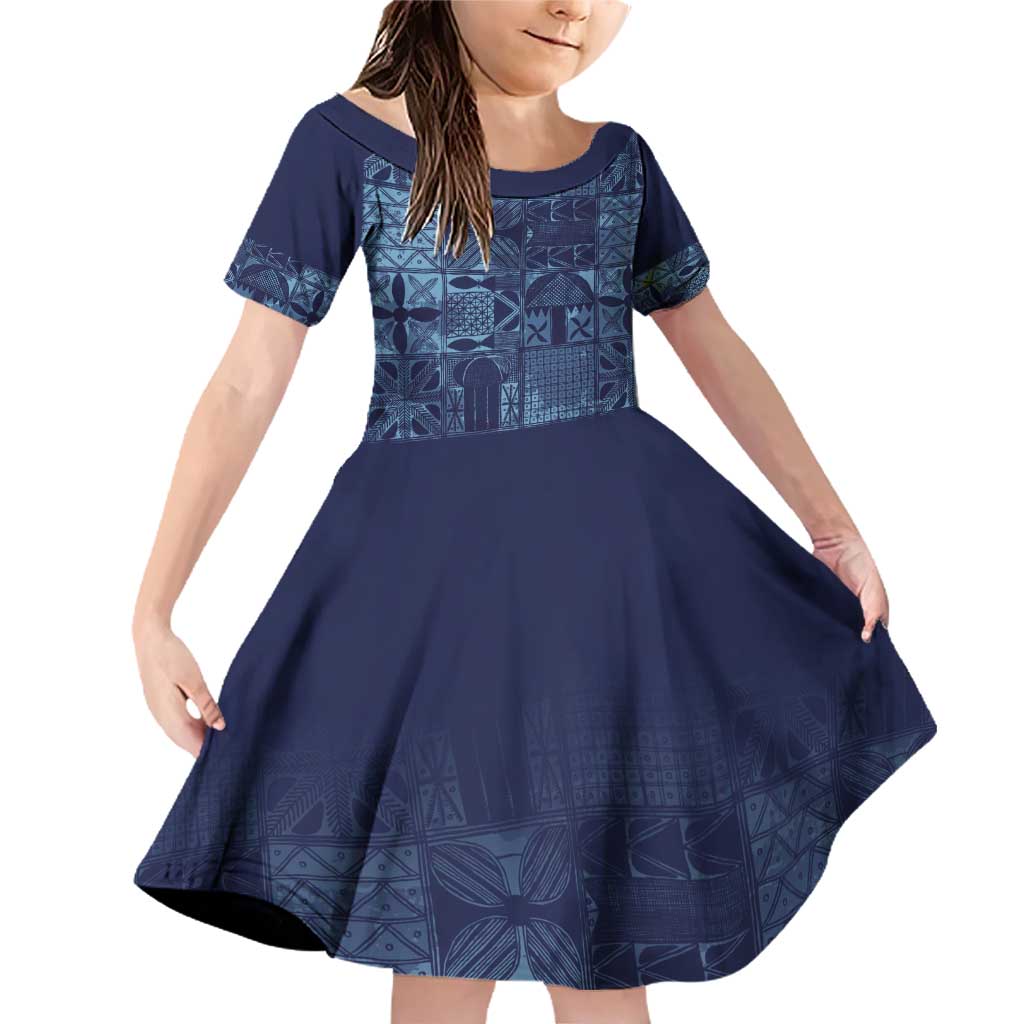 Yoruba Adire Eleko Patterns Family Matching Off Shoulder Short Dress and Hawaiian Shirt Indigo Vintage