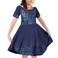 Yoruba Adire Eleko Patterns Family Matching Off Shoulder Short Dress and Hawaiian Shirt Indigo Vintage