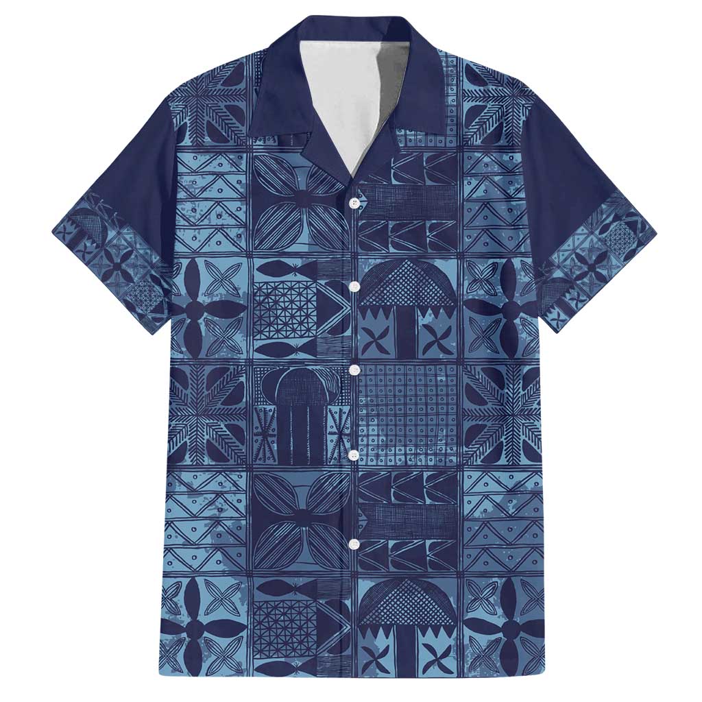Yoruba Adire Eleko Patterns Family Matching Off Shoulder Short Dress and Hawaiian Shirt Indigo Vintage