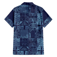 Yoruba Adire Eleko Patterns Family Matching Off Shoulder Short Dress and Hawaiian Shirt Indigo Vintage