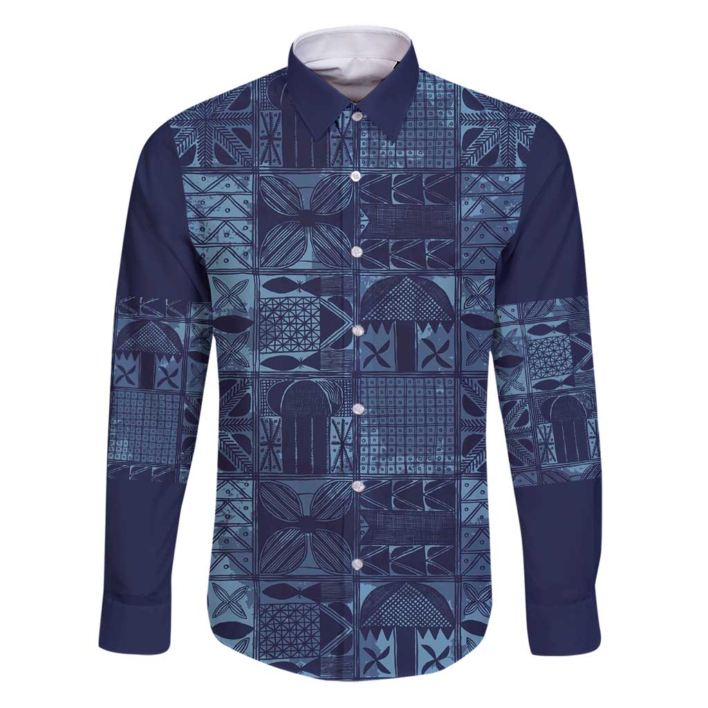 Yoruba Adire Eleko Patterns Family Matching Puletasi and Hawaiian Shirt Indigo Vintage