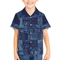 Yoruba Adire Eleko Patterns Family Matching Puletasi and Hawaiian Shirt Indigo Vintage