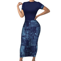 Yoruba Adire Eleko Patterns Family Matching Short Sleeve Bodycon Dress and Hawaiian Shirt Indigo Vintage