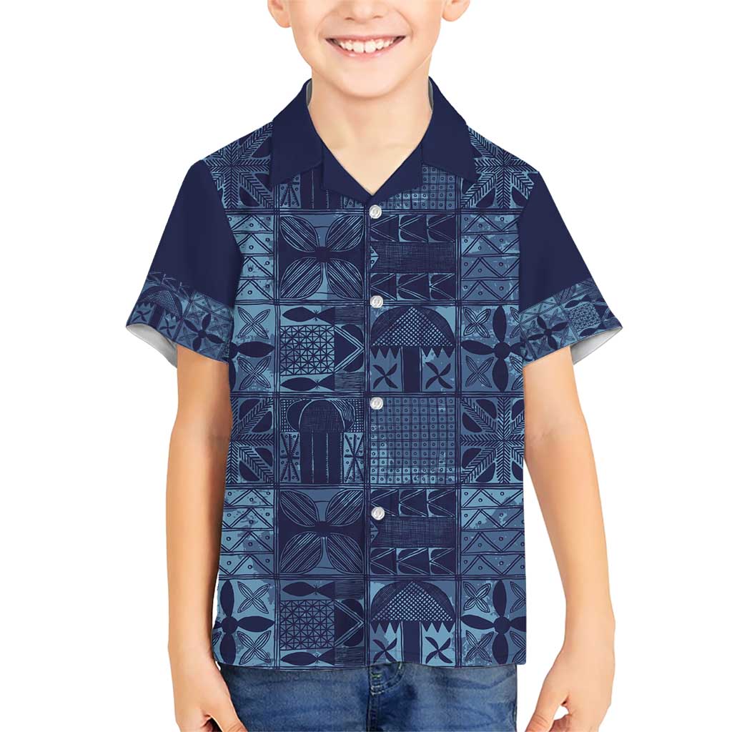 Yoruba Adire Eleko Patterns Family Matching Short Sleeve Bodycon Dress and Hawaiian Shirt Indigo Vintage