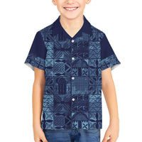 Yoruba Adire Eleko Patterns Family Matching Short Sleeve Bodycon Dress and Hawaiian Shirt Indigo Vintage