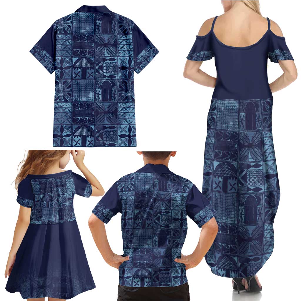 Yoruba Adire Eleko Patterns Family Matching Summer Maxi Dress and Hawaiian Shirt Indigo Vintage