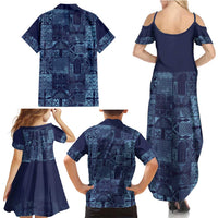 Yoruba Adire Eleko Patterns Family Matching Summer Maxi Dress and Hawaiian Shirt Indigo Vintage