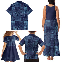 Yoruba Adire Eleko Patterns Family Matching Tank Maxi Dress and Hawaiian Shirt Indigo Vintage
