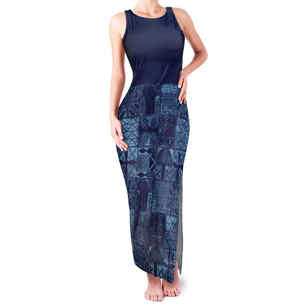 Yoruba Adire Eleko Patterns Family Matching Tank Maxi Dress and Hawaiian Shirt Indigo Vintage