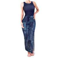 Yoruba Adire Eleko Patterns Family Matching Tank Maxi Dress and Hawaiian Shirt Indigo Vintage