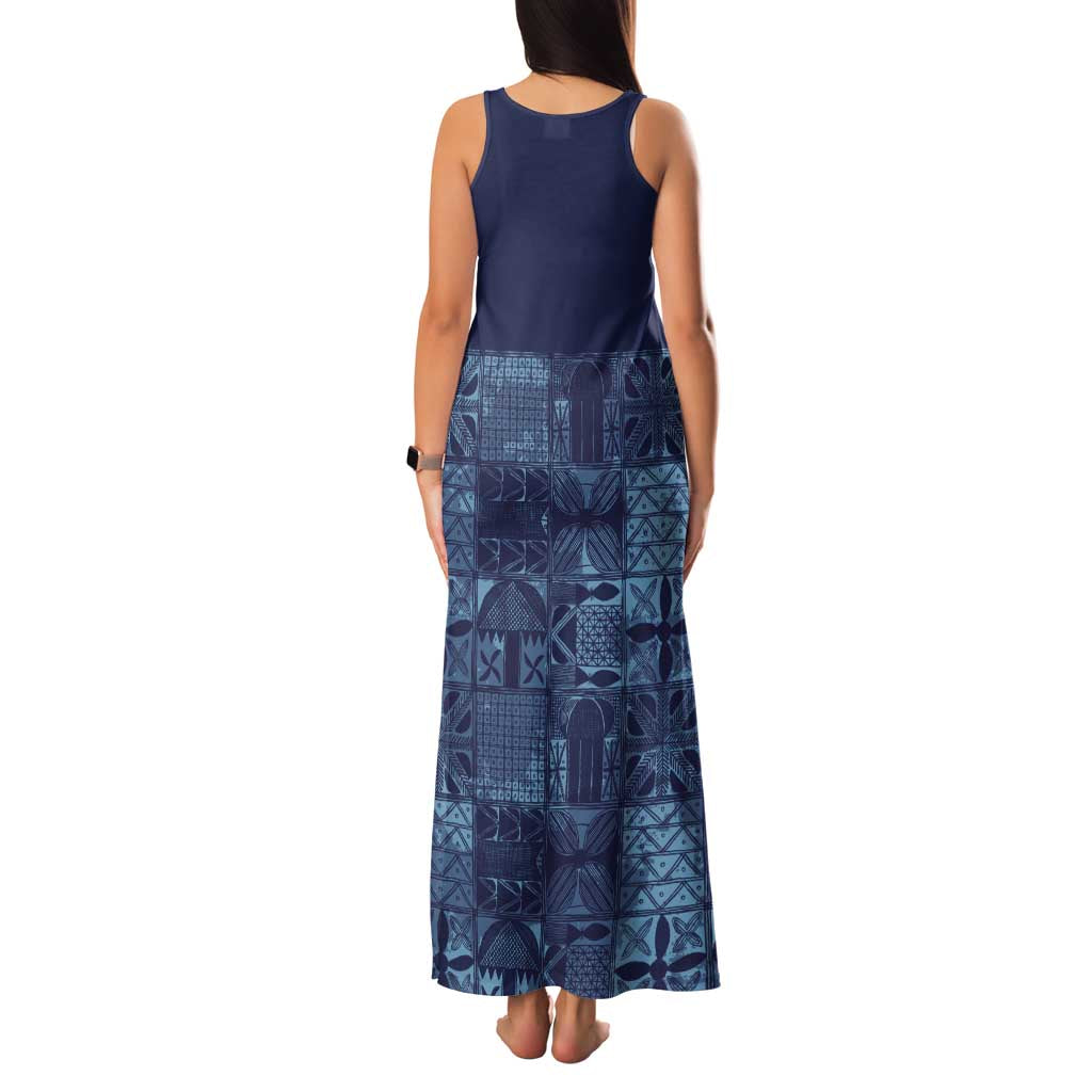 Yoruba Adire Eleko Patterns Family Matching Tank Maxi Dress and Hawaiian Shirt Indigo Vintage