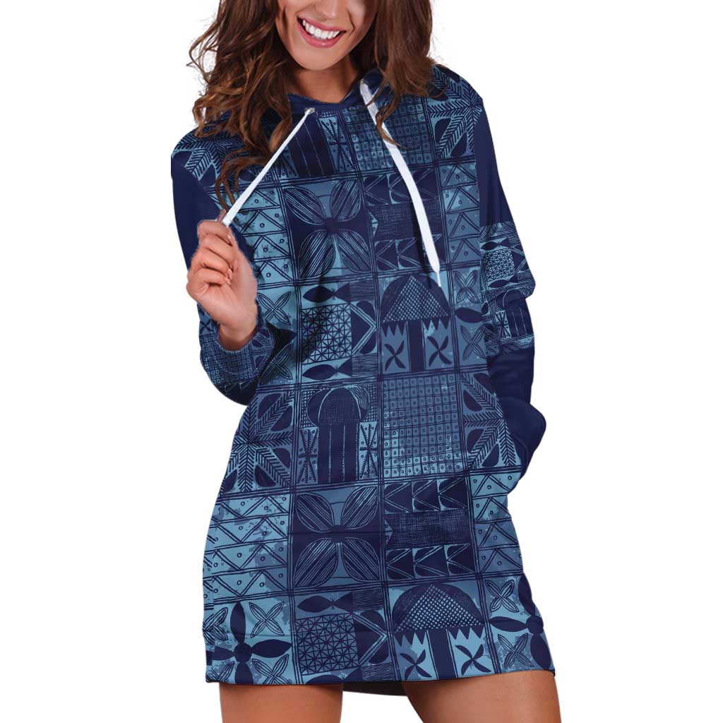 Yoruba Adire Eleko Patterns Hoodie Dress Indigo Vintage