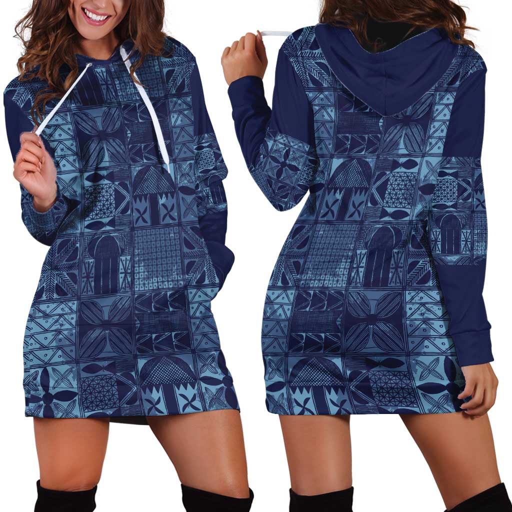 Yoruba Adire Eleko Patterns Hoodie Dress Indigo Vintage
