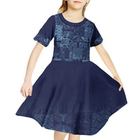Yoruba Adire Eleko Patterns Kid Short Sleeve Dress Indigo Vintage