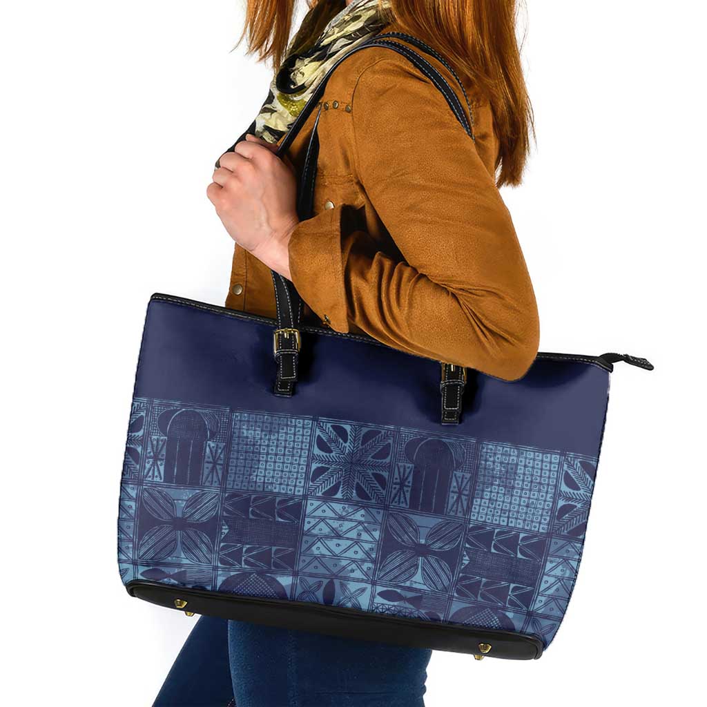 Yoruba Adire Eleko Patterns Leather Tote Bag Indigo Vintage