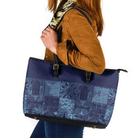 Yoruba Adire Eleko Patterns Leather Tote Bag Indigo Vintage