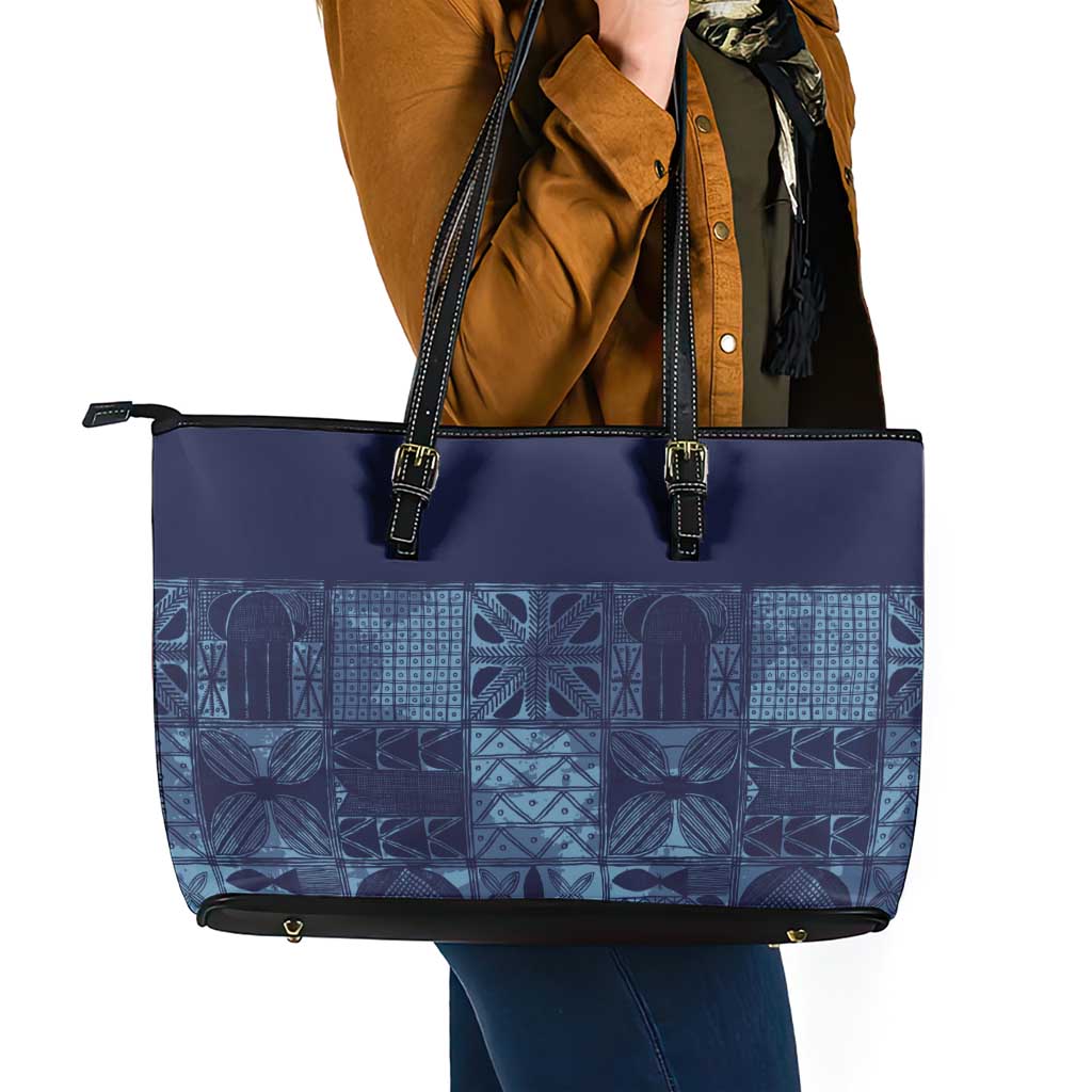 Yoruba Adire Eleko Patterns Leather Tote Bag Indigo Vintage