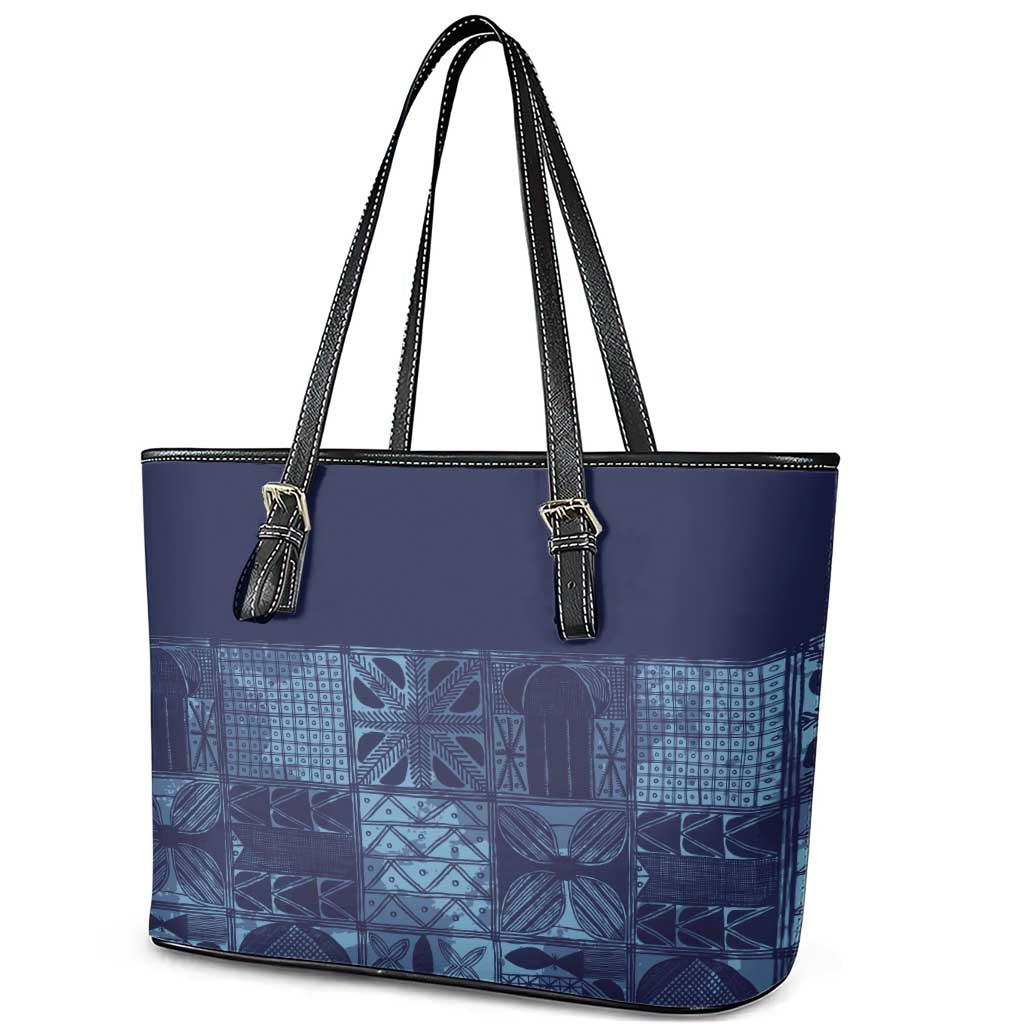Yoruba Adire Eleko Patterns Leather Tote Bag Indigo Vintage