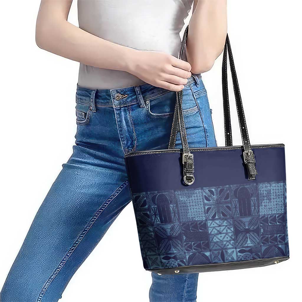 Yoruba Adire Eleko Patterns Leather Tote Bag Indigo Vintage