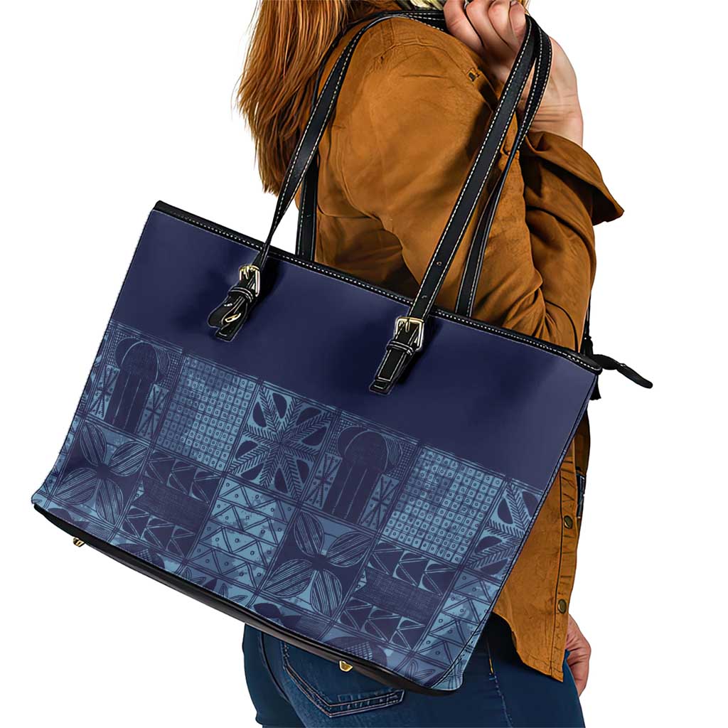 Yoruba Adire Eleko Patterns Leather Tote Bag Indigo Vintage