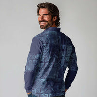 Yoruba Adire Eleko Patterns Long Sleeve Polo Shirt Indigo Vintage
