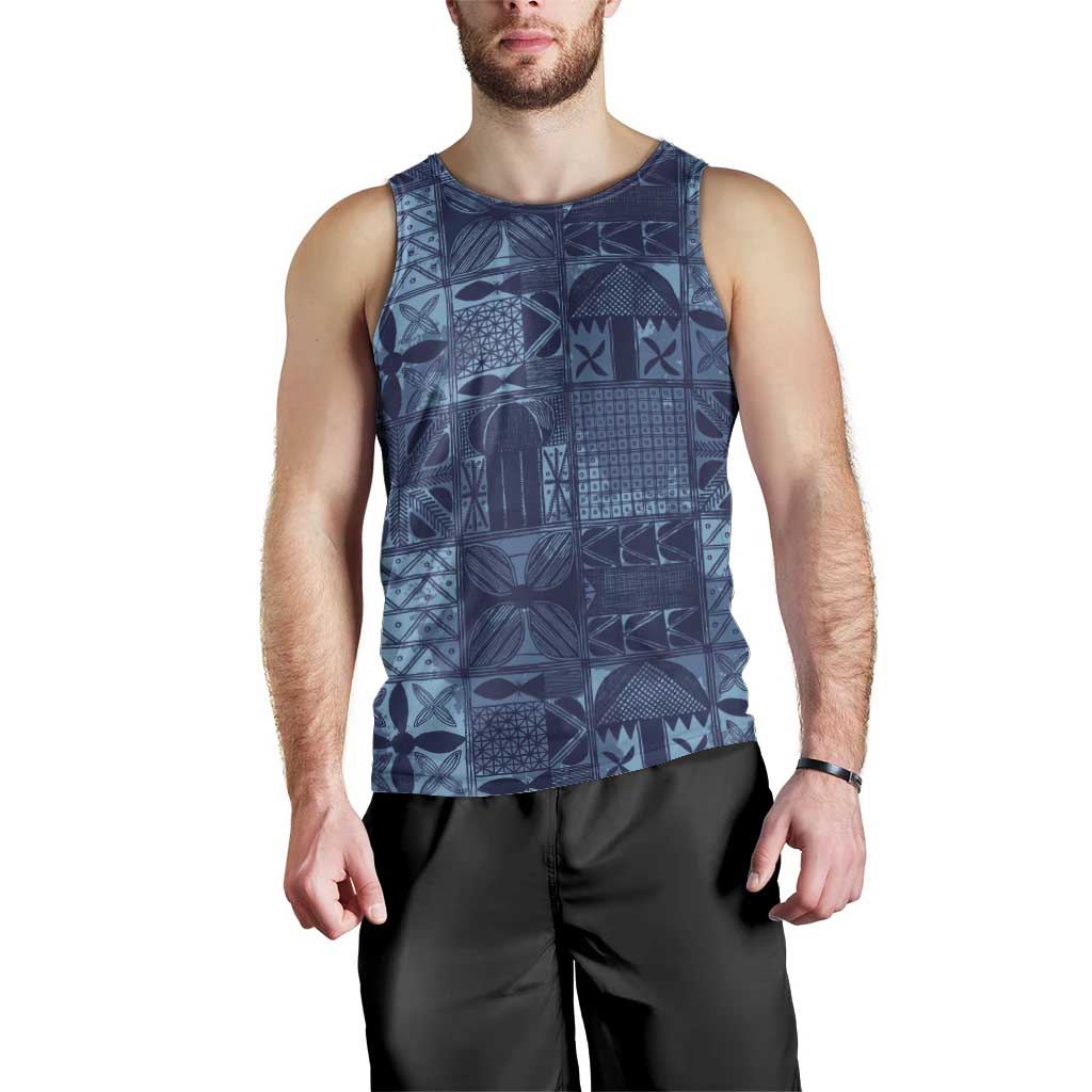 Yoruba Adire Eleko Patterns Men Tank Top Indigo Vintage