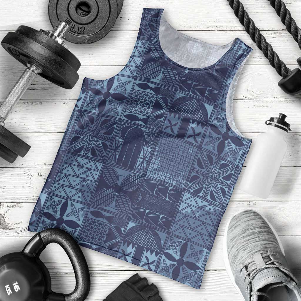 Yoruba Adire Eleko Patterns Men Tank Top Indigo Vintage