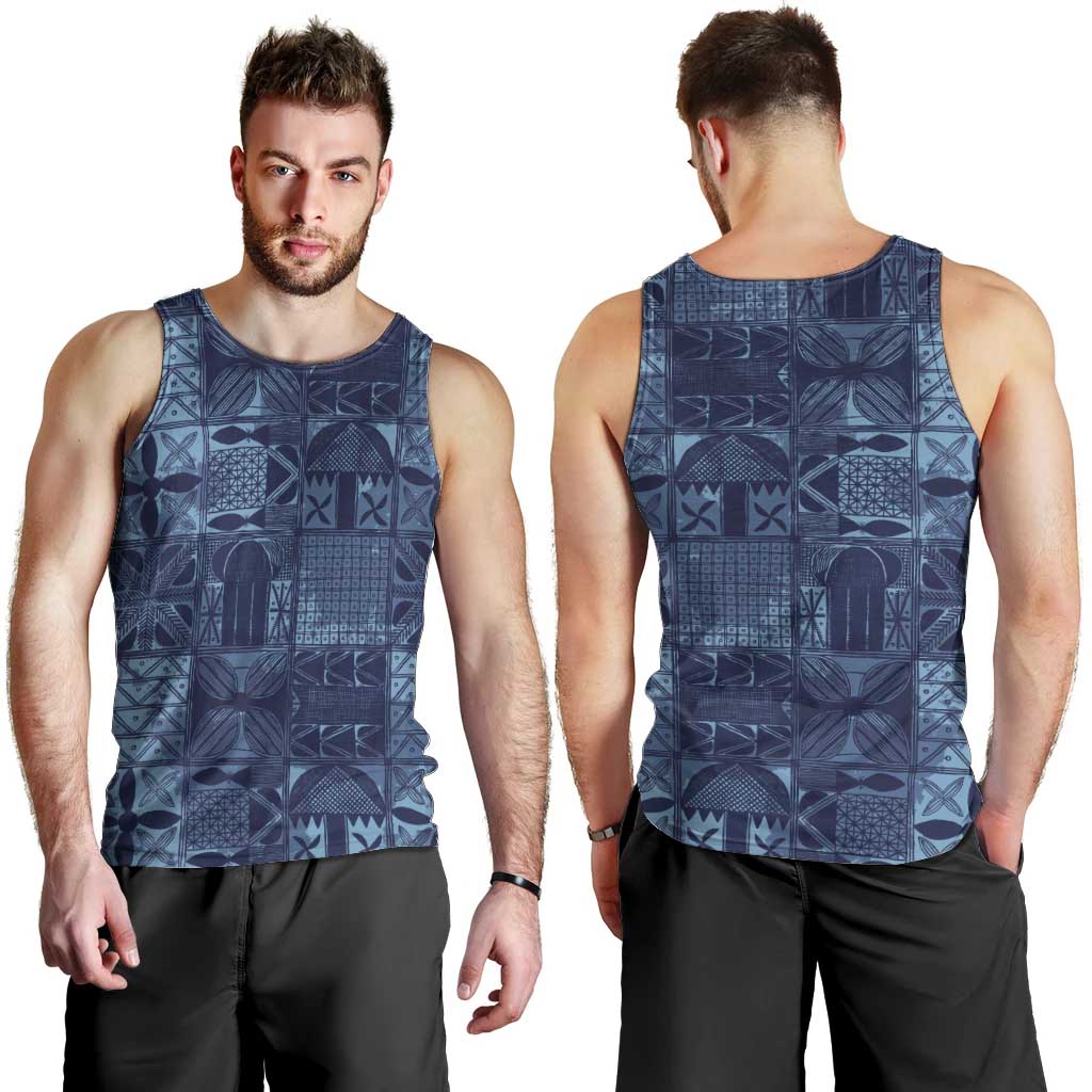 Yoruba Adire Eleko Patterns Men Tank Top Indigo Vintage