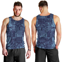 Yoruba Adire Eleko Patterns Men Tank Top Indigo Vintage
